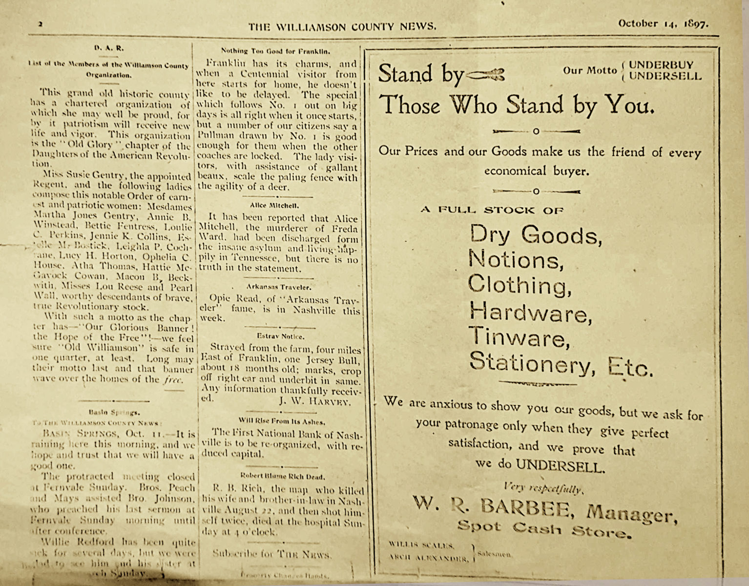 1897 Newspaper Announces Formation of Old Glory Old Glory Chapter NSDAR