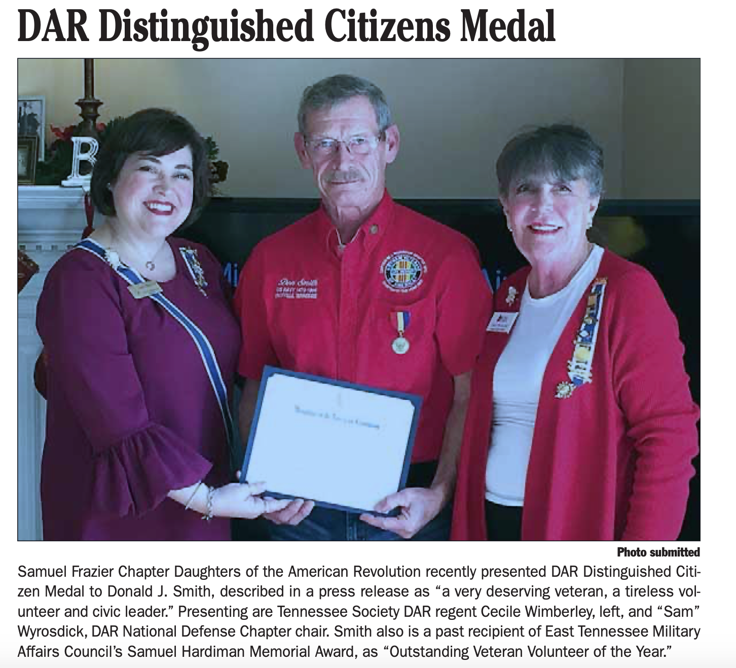 Chapter History Samuel Frazier Chapter, NSDAR